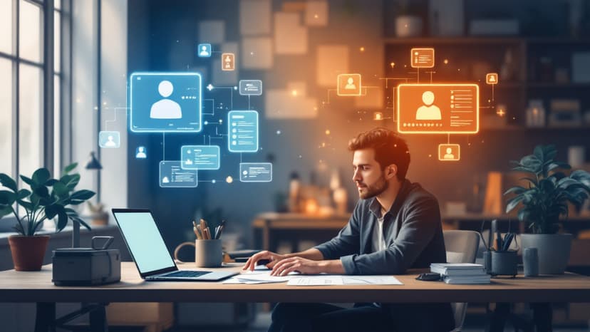 Assistant IA entreprise : dirigeant de TPE comparant Copilot et Gemini a son poste de travail
