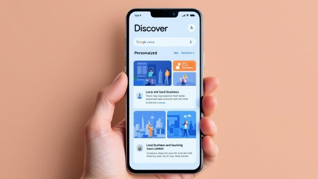 Flux Google Discover sur smartphone avec contenus personnalisés pour PME locales